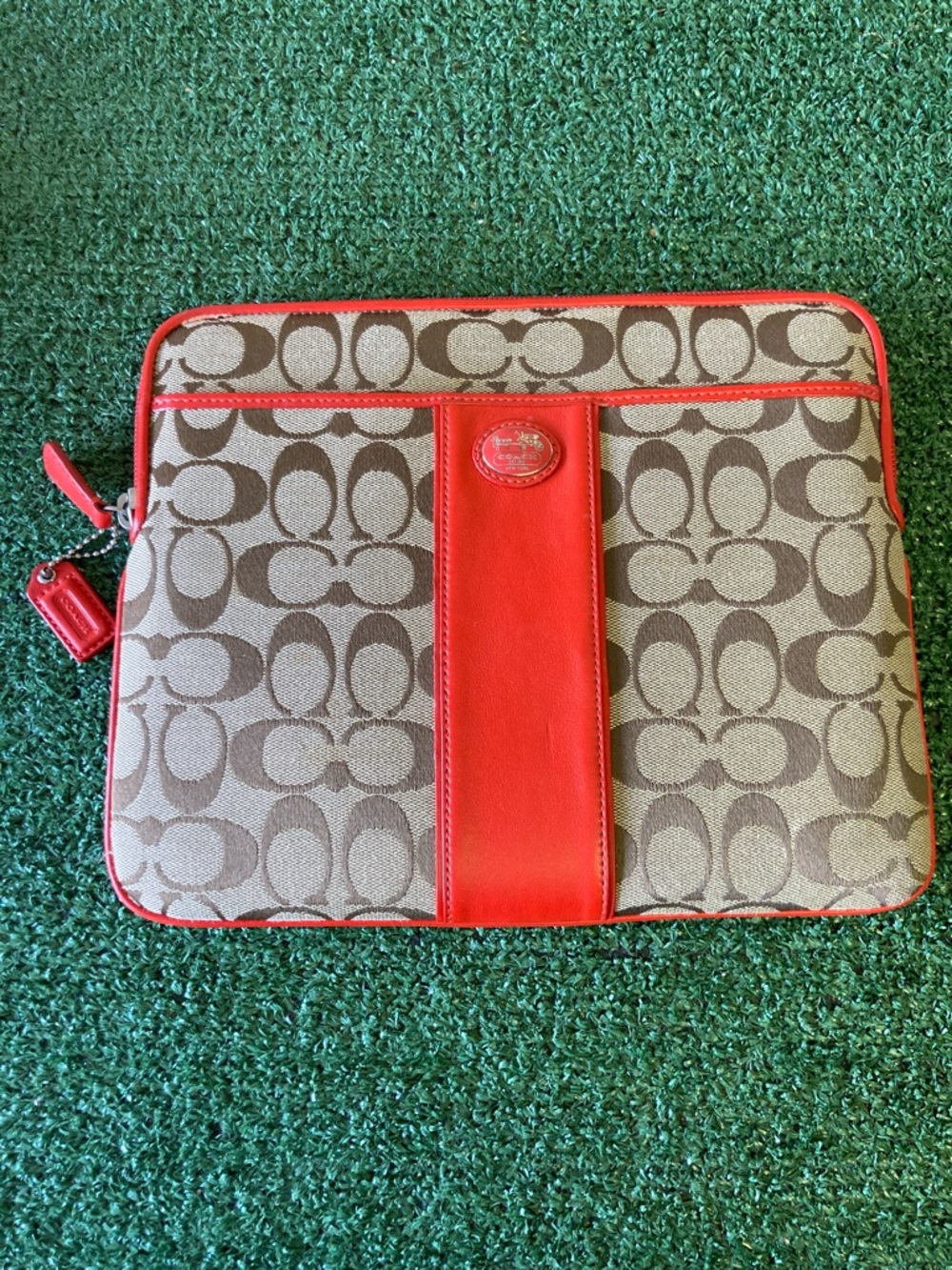 Coach Signature Canvas Laptop Sleeve with Red Trim